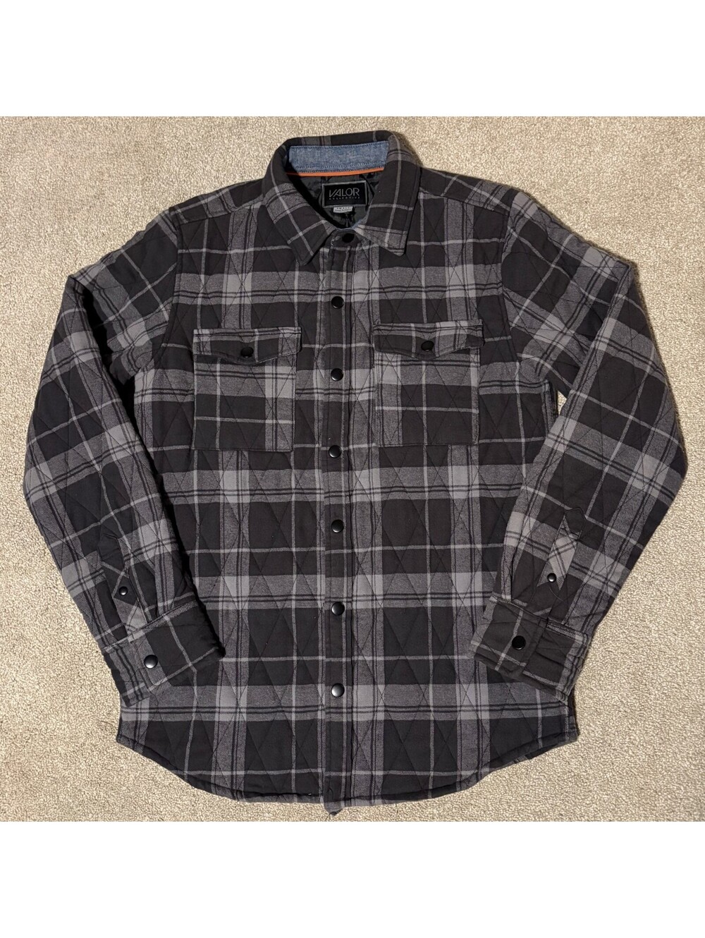 Valor Collective Mens S Plaid Flannel Shacket Shirt Jacket Button-Up Black Gray
